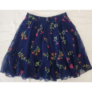 Romeo & Juliet Couture Women Blue Casual Floral‎ Embroidered Sheer Flowy Skirt S